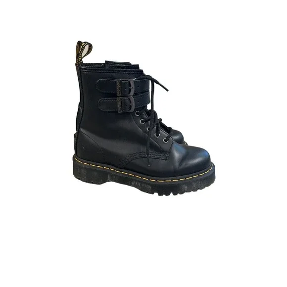 Dr. Martens 1460 ALT Black Leather Lace Up/Zip Buckle Ankle Boots Men 6 Womens 7 - Picture 4 of 7